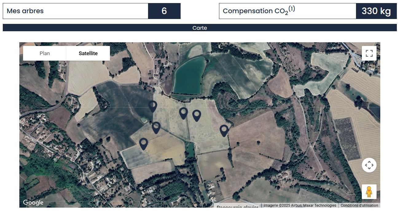 Carte de mes arbres Treesition, espace client personnel